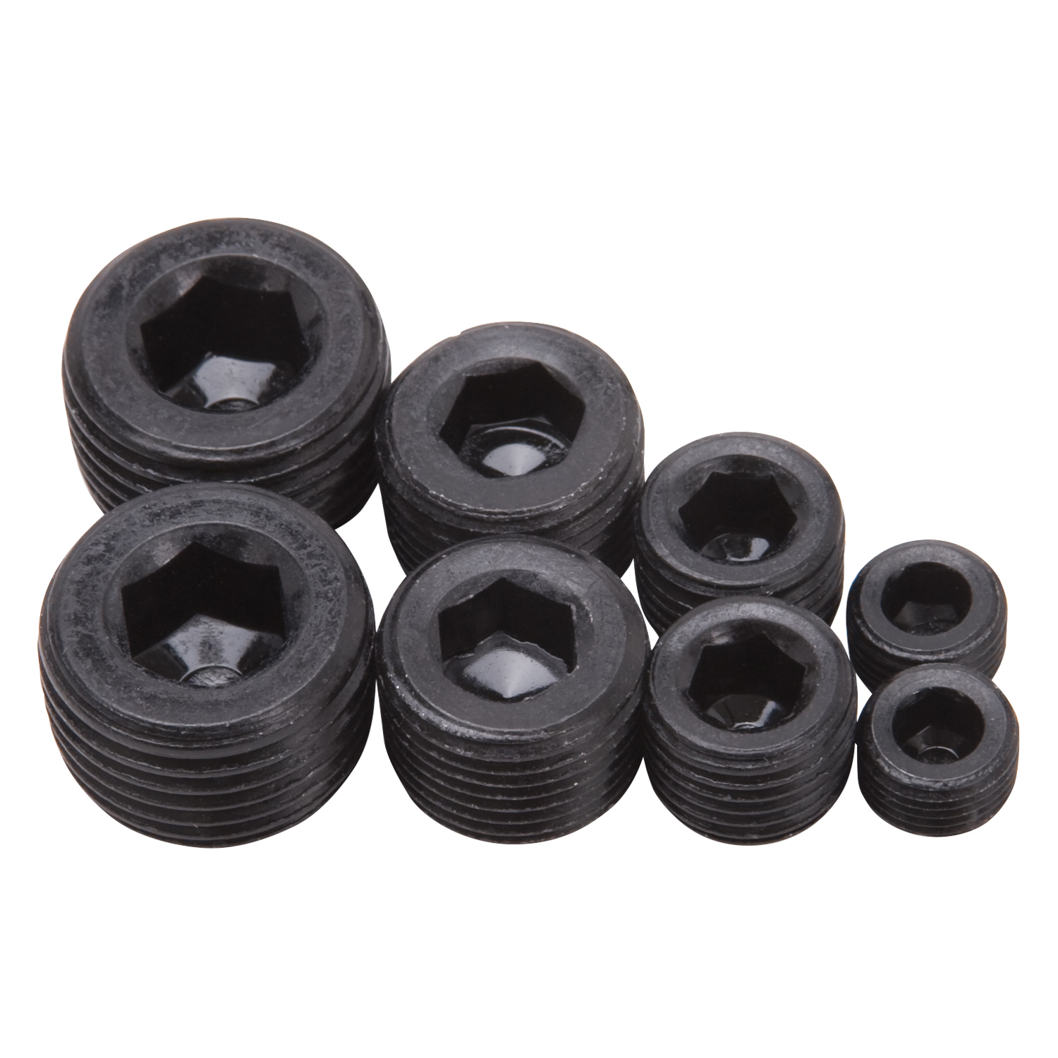 Socket Head Pipe Plugs in Black Finish - 1/8, 1/4, 3/8, 1/2 inch NPT Set of 8
