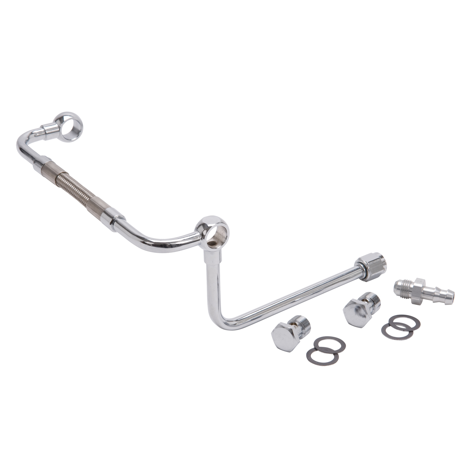 Dual-Feed Fuel Line Chrome With No Fuel Filter And 3/8 inch Barbed End Inlet